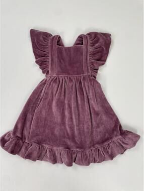 NWT Kate Quinn Mauve Plum Velour Ruffle Pinafore Overall Dress Toddler Girl 2T